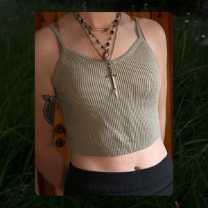 ✪✪✪ Sage Green Knit Cropped Tank Top